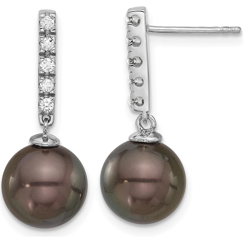 14K White Gold Tahitian Black Pearl & Diamond Drop Earrings - 0.20 Carat Total Diamond Weight by Monteluci Fine Jewelry