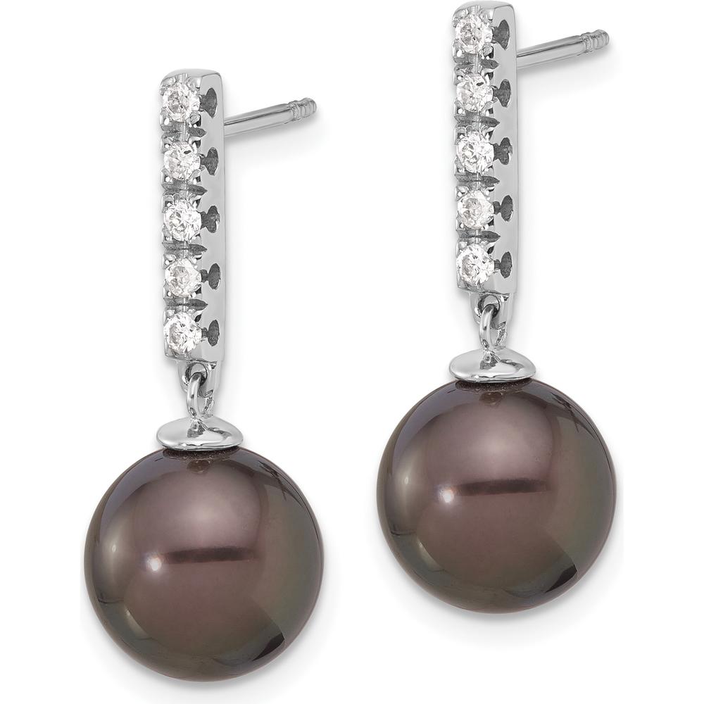 14K White Gold Tahitian Black Pearl & Diamond Drop Earrings - 0.20 Carat Total Diamond Weight by Monteluci Fine Jewelry