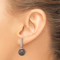 14K White Gold Tahitian Black Pearl & Diamond Drop Earrings - 0.20 Carat Total Diamond Weight by Monteluci Fine Jewelry