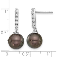 14K White Gold Tahitian Black Pearl & Diamond Drop Earrings - 0.20 Carat Total Diamond Weight by Monteluci Fine Jewelry