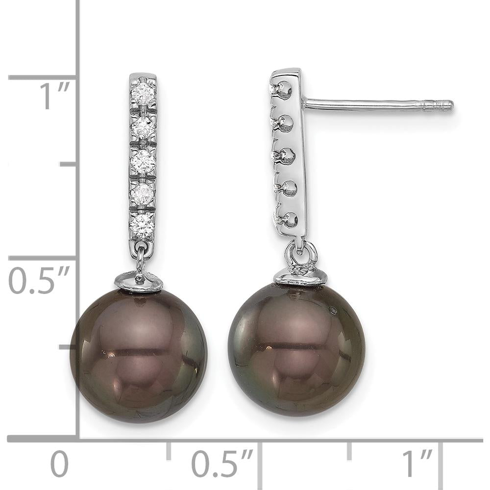 14K White Gold Tahitian Black Pearl & Diamond Drop Earrings - 0.20 Carat Total Diamond Weight by Monteluci Fine Jewelry