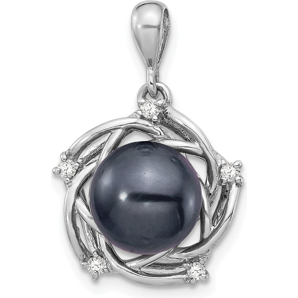 14K White Gold Tahitian Black Pearl and Diamond Pendant - 0.075 Carat Total Diamond Weight by Monteluci Fine Jewelry