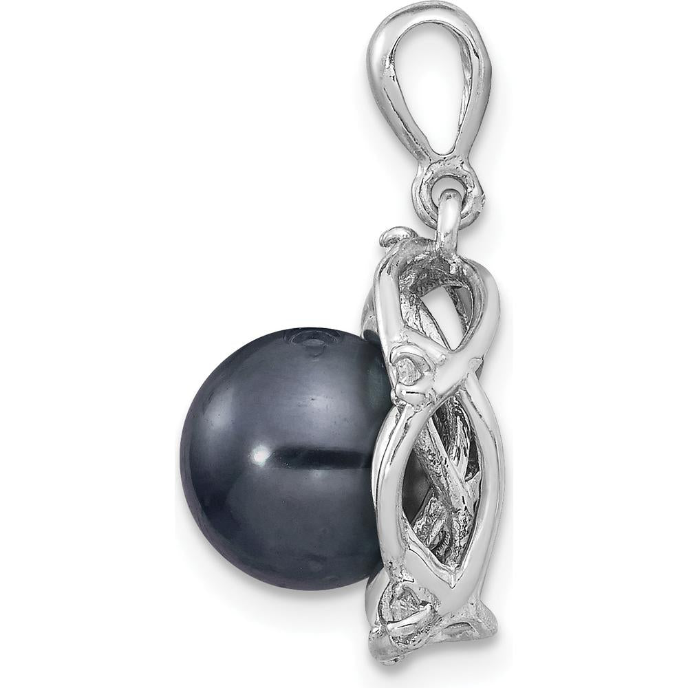 14K White Gold Tahitian Black Pearl and Diamond Pendant - 0.075 Carat Total Diamond Weight by Monteluci Fine Jewelry