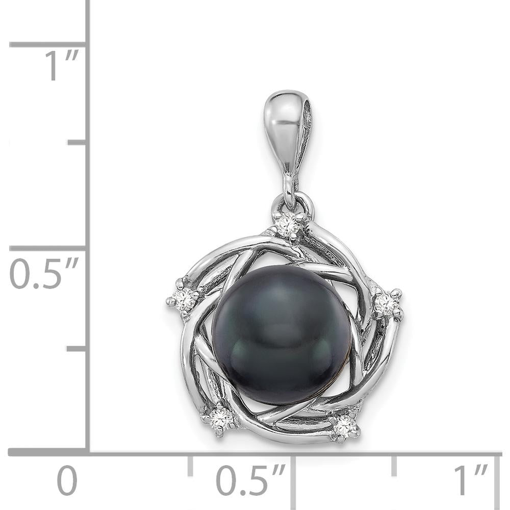 14K White Gold Tahitian Black Pearl and Diamond Pendant - 0.075 Carat Total Diamond Weight by Monteluci Fine Jewelry