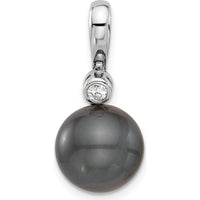 14K White Gold Tahitian Black Pearl Pendant with Round Diamond Accent - 0.05 Carat Diamond Weight by Monteluci Fine Jewelry