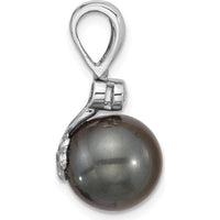 14K White Gold Tahitian Black Pearl Pendant with Round Diamond Accent - 0.05 Carat Diamond Weight by Monteluci Fine Jewelry