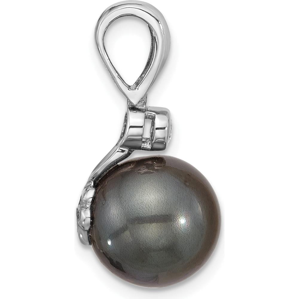 14K White Gold Tahitian Black Pearl Pendant with Round Diamond Accent - 0.05 Carat Diamond Weight by Monteluci Fine Jewelry