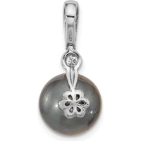 14K White Gold Tahitian Black Pearl Pendant with Round Diamond Accent - 0.05 Carat Diamond Weight by Monteluci Fine Jewelry