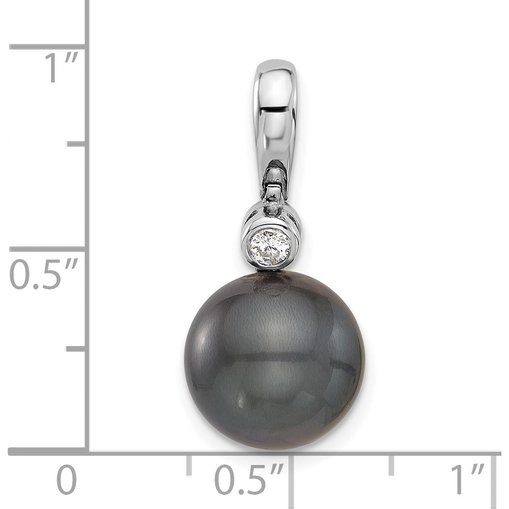 14K White Gold Tahitian Black Pearl Pendant with Round Diamond Accent - 0.05 Carat Diamond Weight by Monteluci Fine Jewelry