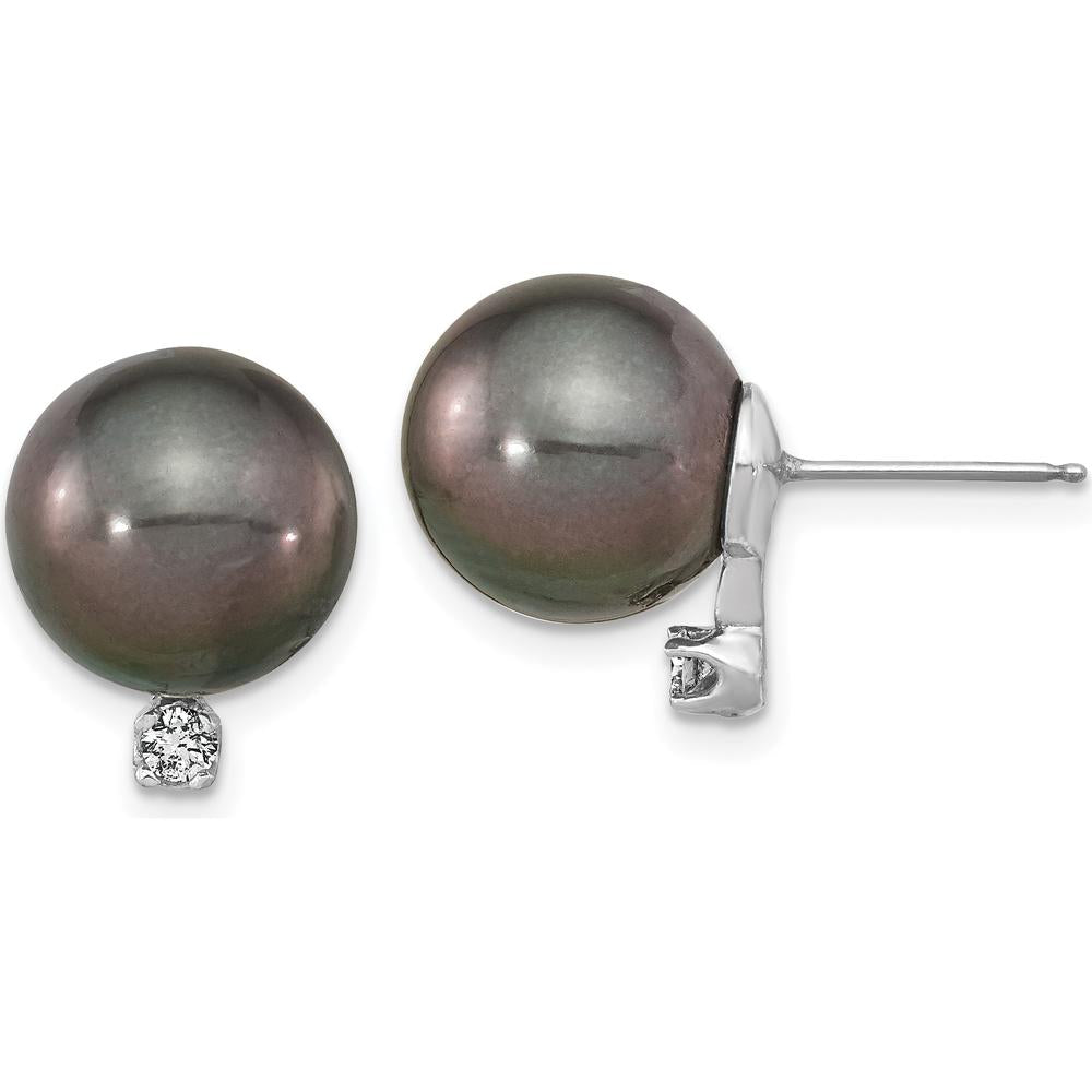 14K White Gold Tahitian Pearl and Diamond Drop Earrings - .10 Carat Total Diamond Weight by Monteluci Fine Jewelry