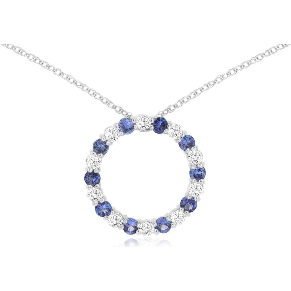 14K White Gold Tanzanite & Diamond Circle Pendant - 1.00 Carats Total Gem Weight