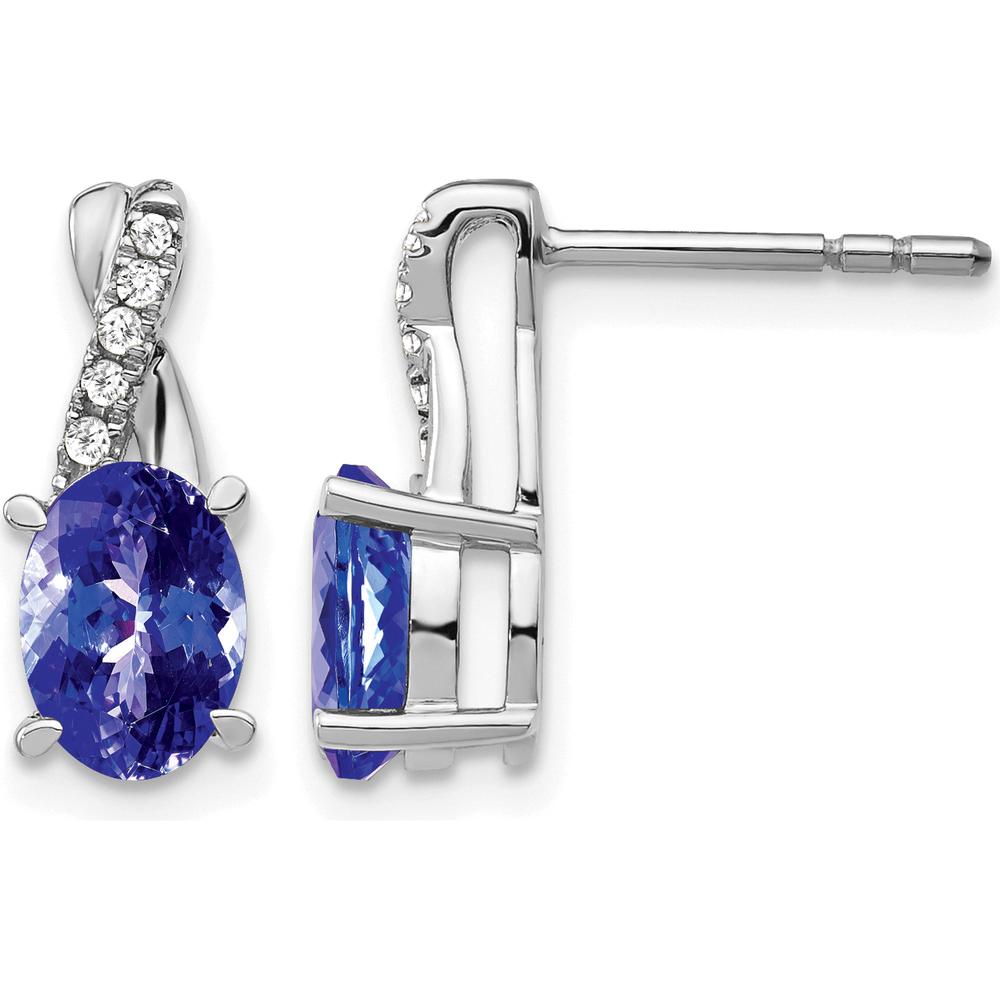 14K White Gold Tanzanite and Diamond Drop Earrings - 0.75 Carat Tanzanite, 0.06 Carat Diamonds by Monteluci Fine Jewelry