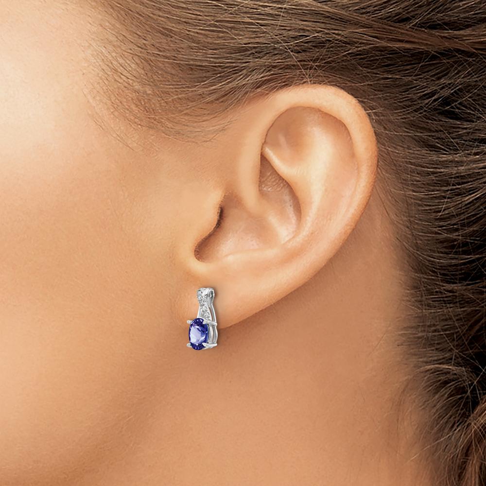 14K White Gold Tanzanite and Diamond Drop Earrings - 0.75 Carat Tanzanite, 0.06 Carat Diamonds by Monteluci Fine Jewelry