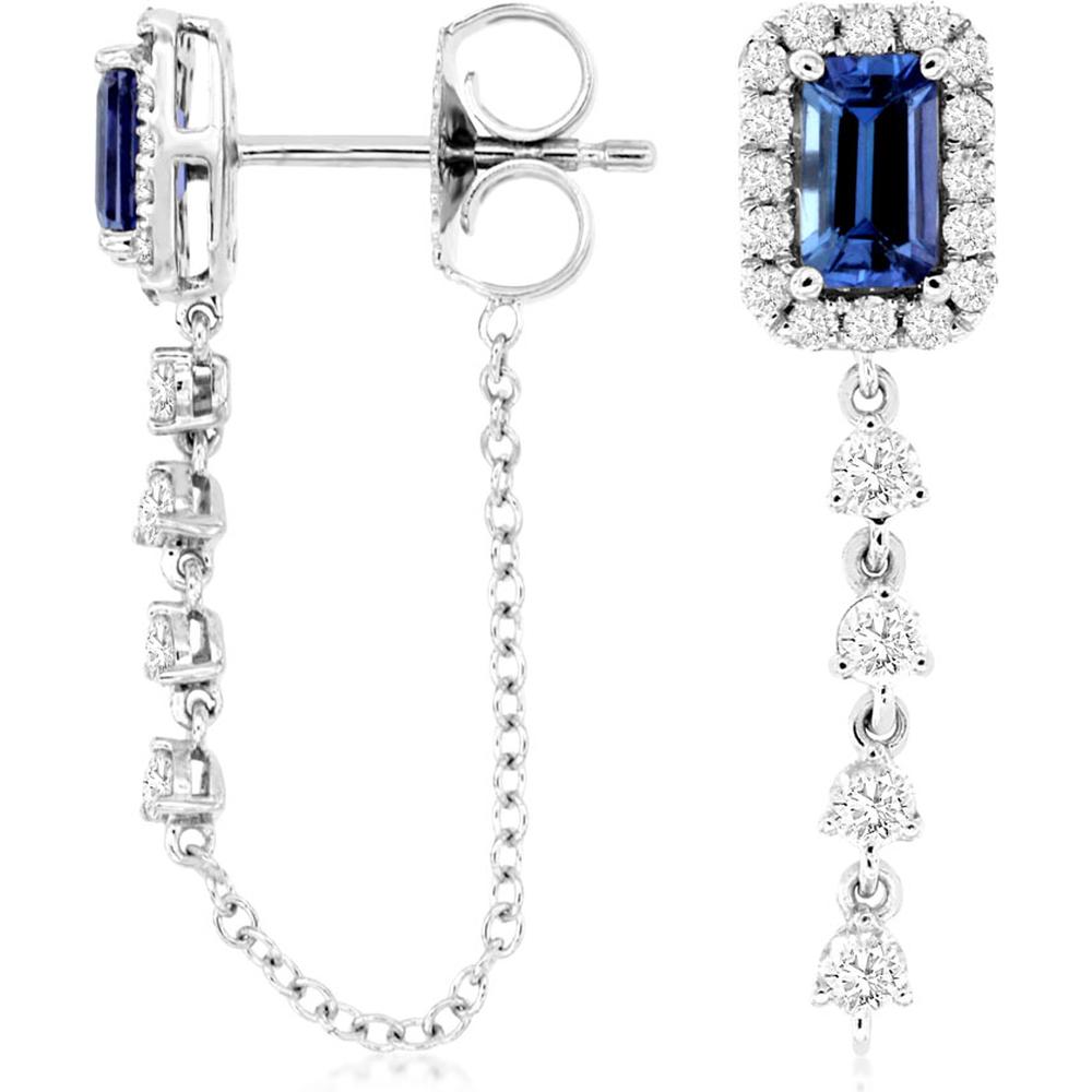 14K White Gold Tanzanite & Diamond Drop Earrings - 1.28 Carats Total Tanzanite Weight, 0.40 Carats Total Diamond Weight
