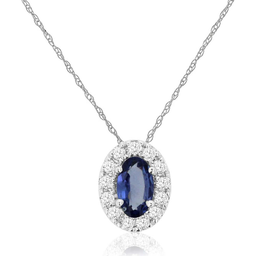 14K White Gold Tanzanite and Diamond Halo Pendant - 0.22 Carats Tanzanite, 0.10 Carats Diamond Total Weight