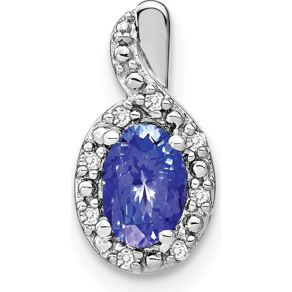14K White Gold Tanzanite and Diamond Halo Pendant - 0.5 Carat Tanzanite, 0.04 Carat Total Diamond Weight by Lumare Gioia