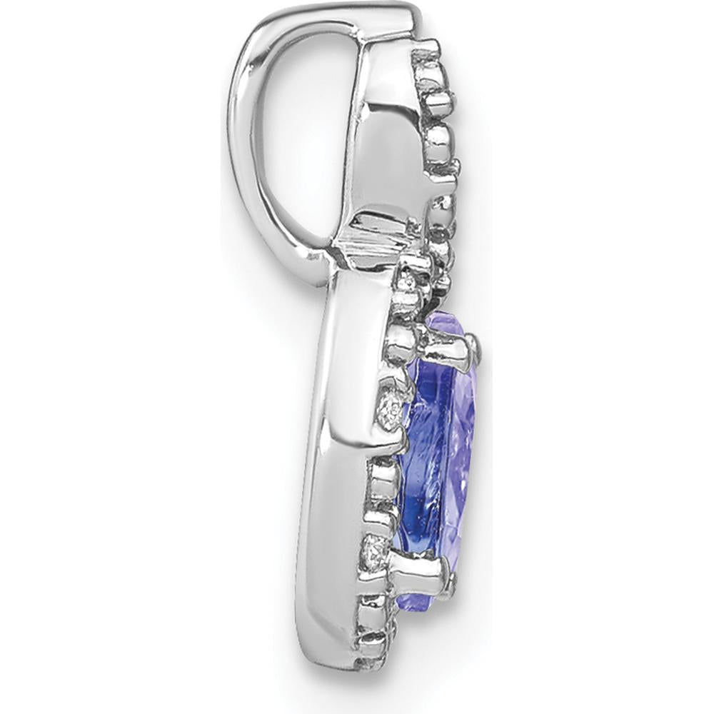 14K White Gold Tanzanite and Diamond Halo Pendant - 0.5 Carat Tanzanite, 0.04 Carat Total Diamond Weight by Lumare Gioia