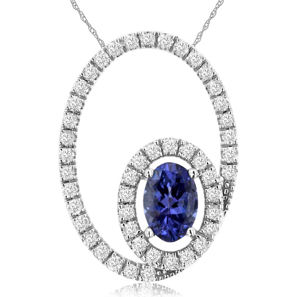 14K White Gold Tanzanite & Diamond Halo Pendant - 0.83 Carats Total Gemstone Weight
