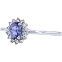 14K White Gold Tanzanite and Diamond Halo Ring - 0.35 Carat Tanzanite, 0.14 Carat Total Diamond Weight