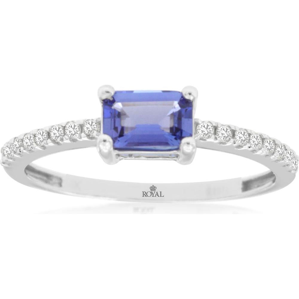14K White Gold Tanzanite & Diamond Halo Ring - 0.60 Carats Tanzanite, 0.14 Carats Total Diamond Weight