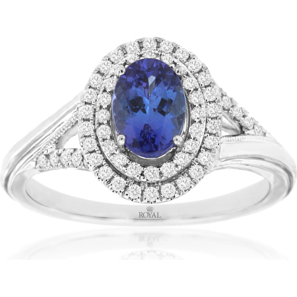 14K White Gold Tanzanite & Diamond Halo Ring - 1.09 Carats Total Gem Weight