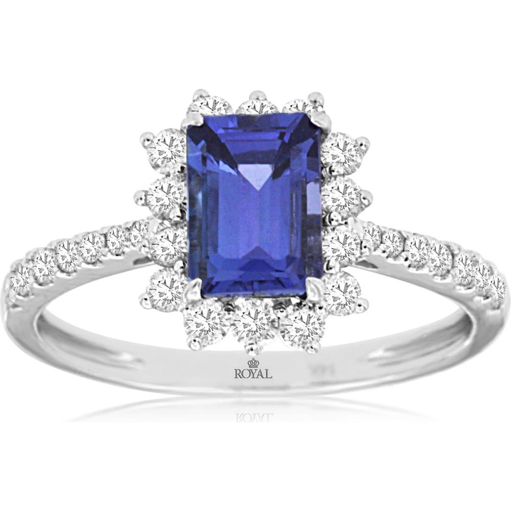 14K White Gold Tanzanite & Diamond Halo Ring - 1.63 Carats Total Gemstone Weight
