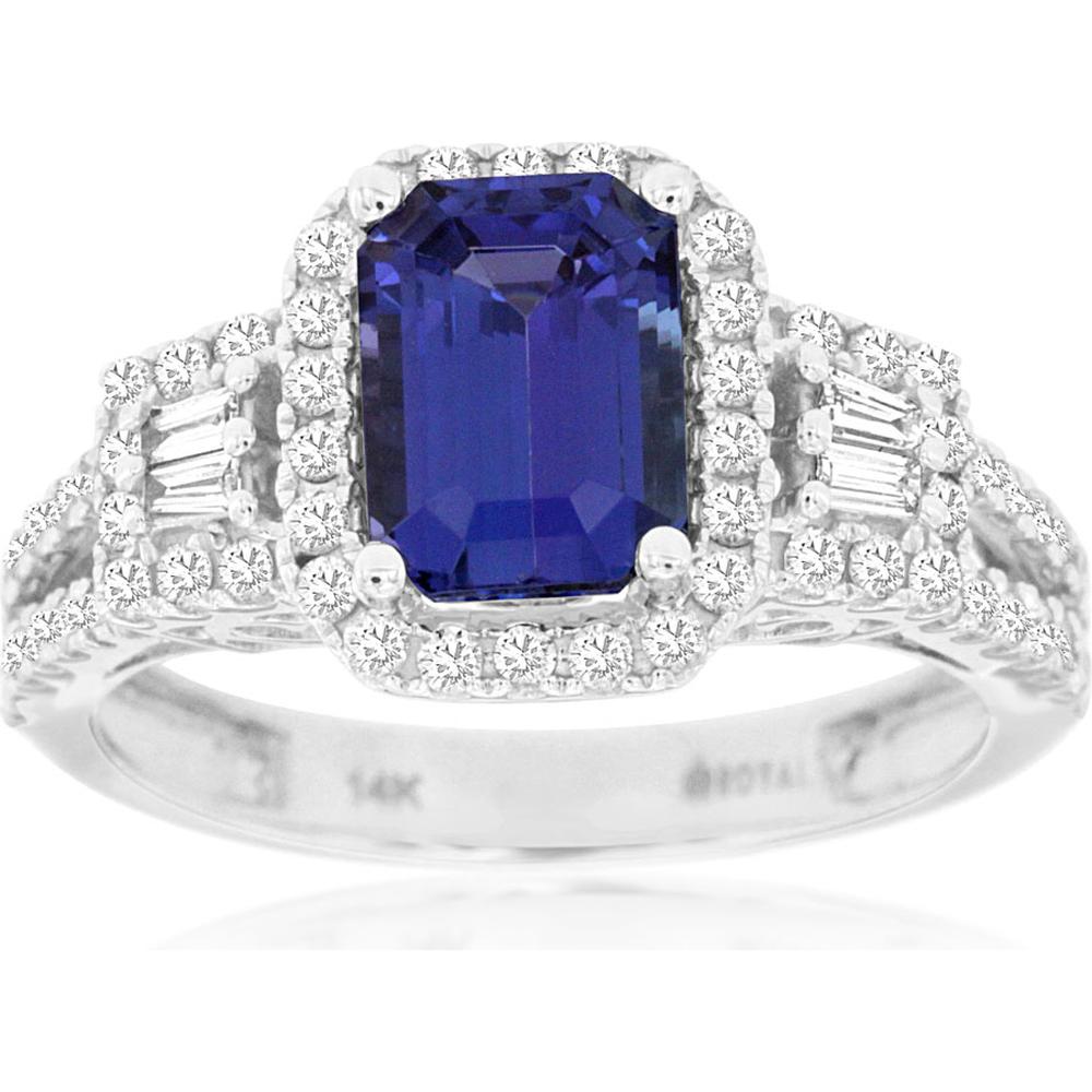 14K White Gold Tanzanite & Diamond Halo Ring - 2.23 Carats Total Tanzanite Weight