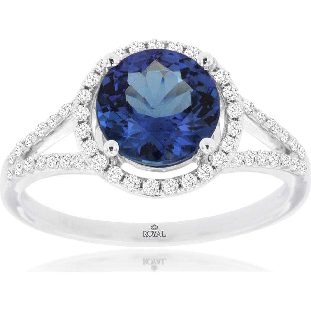 14K White Gold Tanzanite & Diamond Halo Ring - 2.41 Carats Total Gem Weight