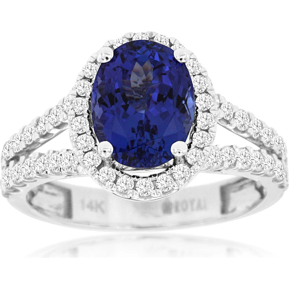 14K White Gold Tanzanite & Diamond Halo Ring - 2.72 Carats Total Weight