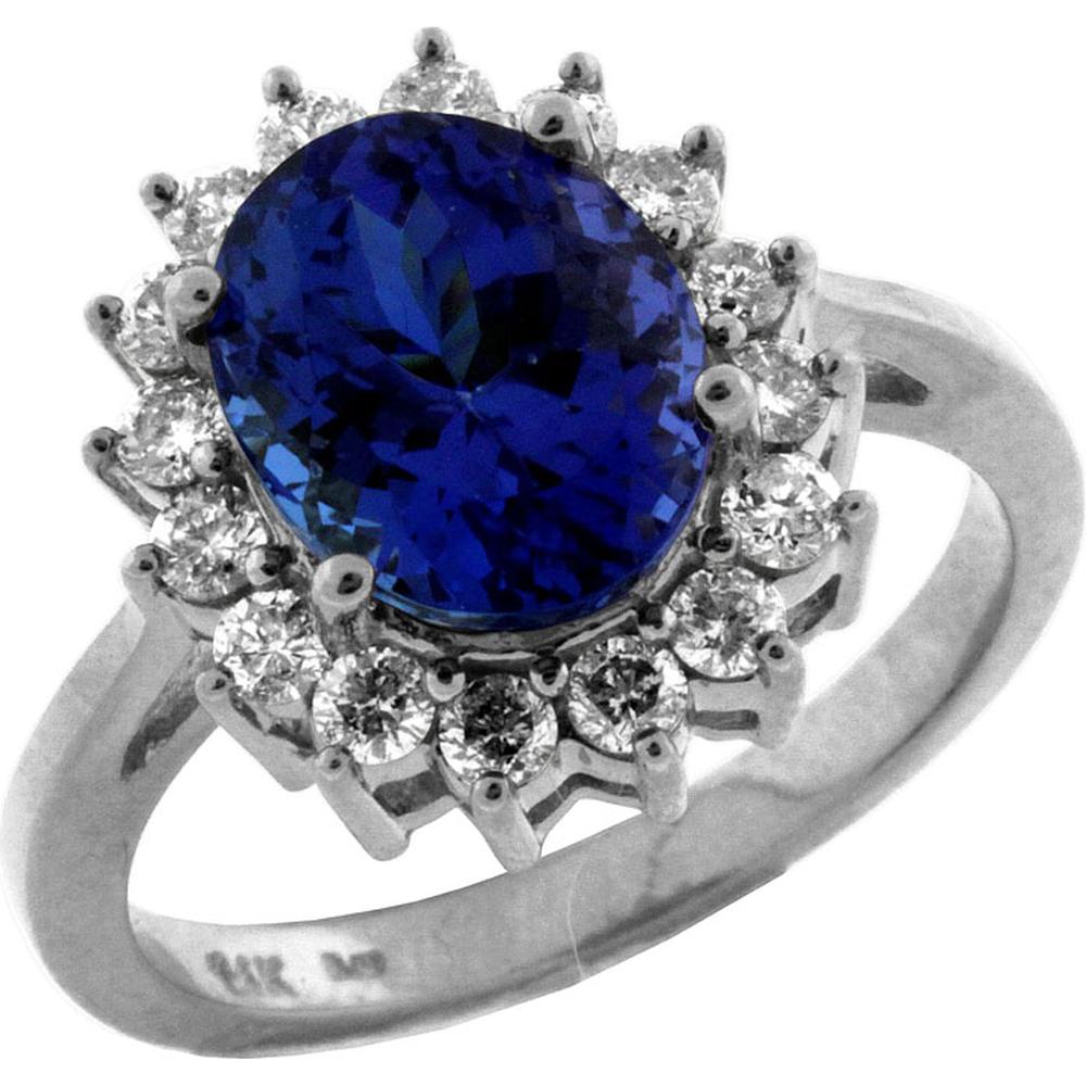 14K White Gold Tanzanite & Diamond Halo Ring - 2.90 Carats Tanzanite & 0.65 Carats Total Diamond Weight