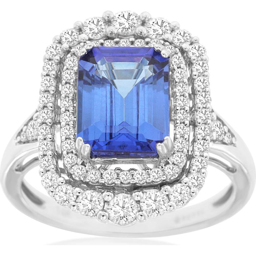 14K White Gold Tanzanite & Diamond Halo Ring - 3.45 Carats Total Gem Weight