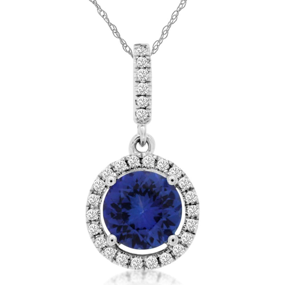 14K White Gold Tanzanite & Diamond Pendant - 1.11 Carats Total Gemstone Weight