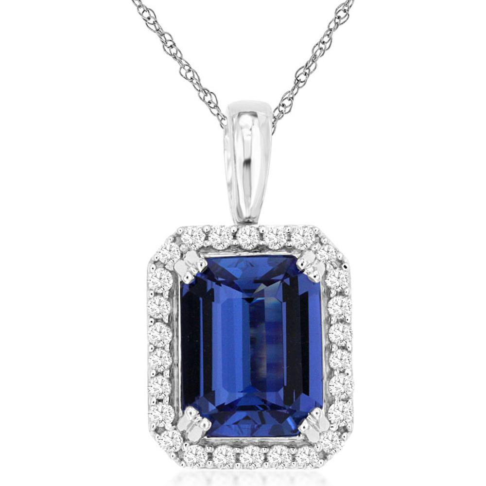 14K White Gold Tanzanite & Diamond Pendant with Emerald Cut Tanzanite - 2.6 Carats Total Tanzanite Weight and 0.20 Carats Total Diamond Weight