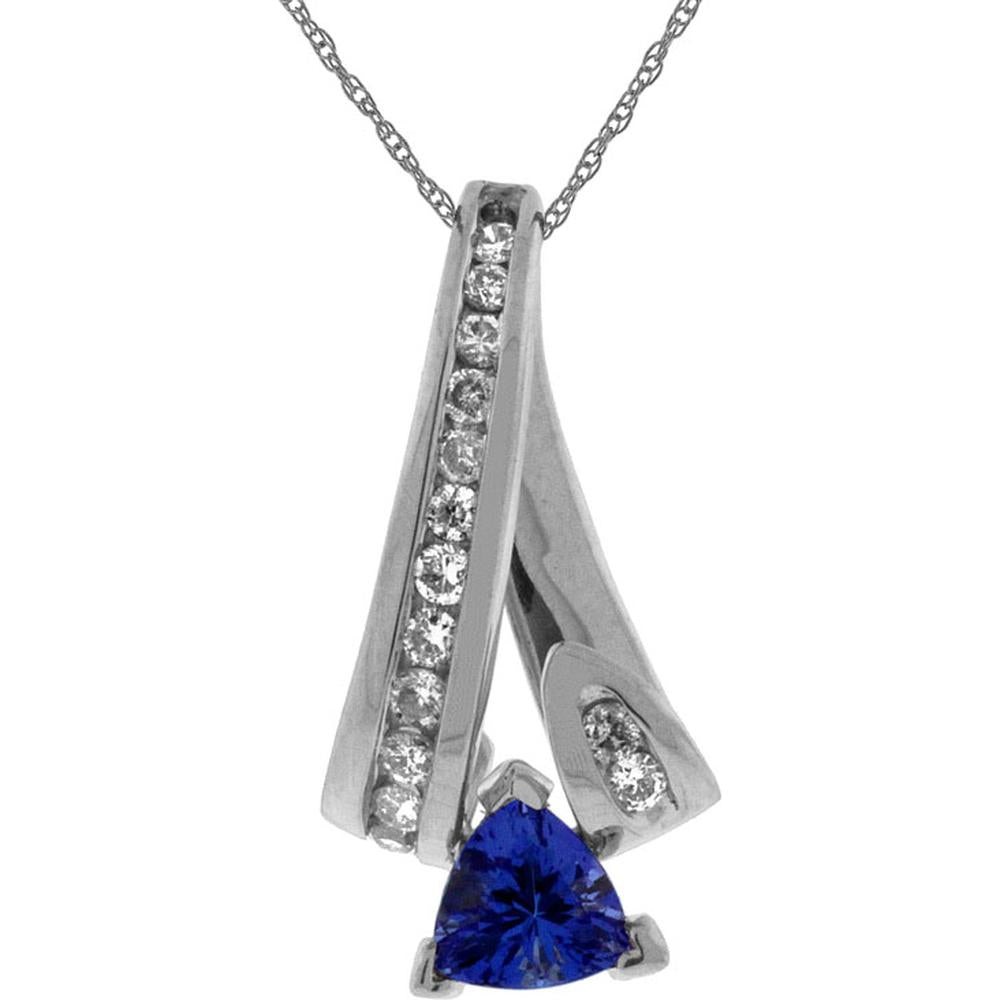 14K White Gold Tanzanite & Diamond Pendant with Trillion-Cut Tanzanite and Round Diamonds - 0.48 Carats Tanzanite, 0.25 Carats Diamond Total Weight