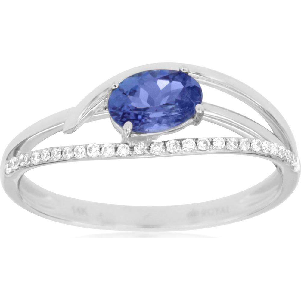 14K White Gold Tanzanite & Diamond Ring - 0.50 Carats Tanzanite, 0.08 Carats Total Diamond Weight