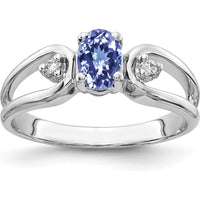 14K White Gold Tanzanite and Diamond Ring with 0.5 Carat Oval Tanzanite and 0.034 Carat Total Diamond Weight by Monteluci Fine Jewelry