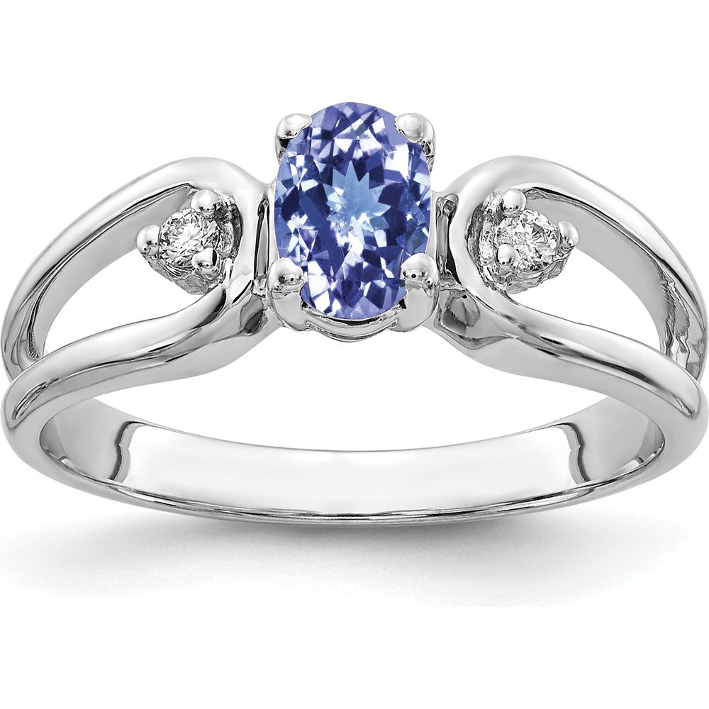 14K White Gold Tanzanite and Diamond Ring with 0.5 Carat Oval Tanzanite and 0.034 Carat Total Diamond Weight by Monteluci Fine Jewelry