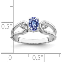 14K White Gold Tanzanite and Diamond Ring with 0.5 Carat Oval Tanzanite and 0.034 Carat Total Diamond Weight by Monteluci Fine Jewelry
