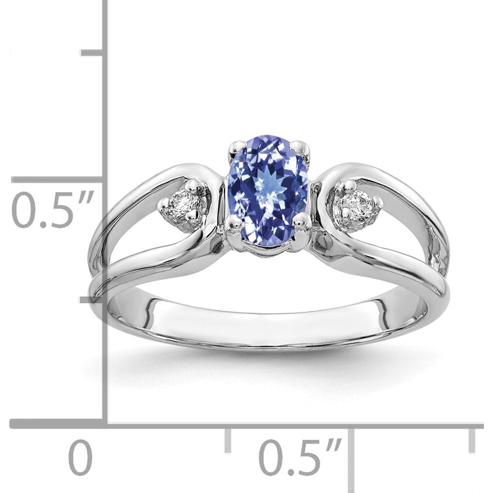 14K White Gold Tanzanite and Diamond Ring with 0.5 Carat Oval Tanzanite and 0.034 Carat Total Diamond Weight by Monteluci Fine Jewelry
