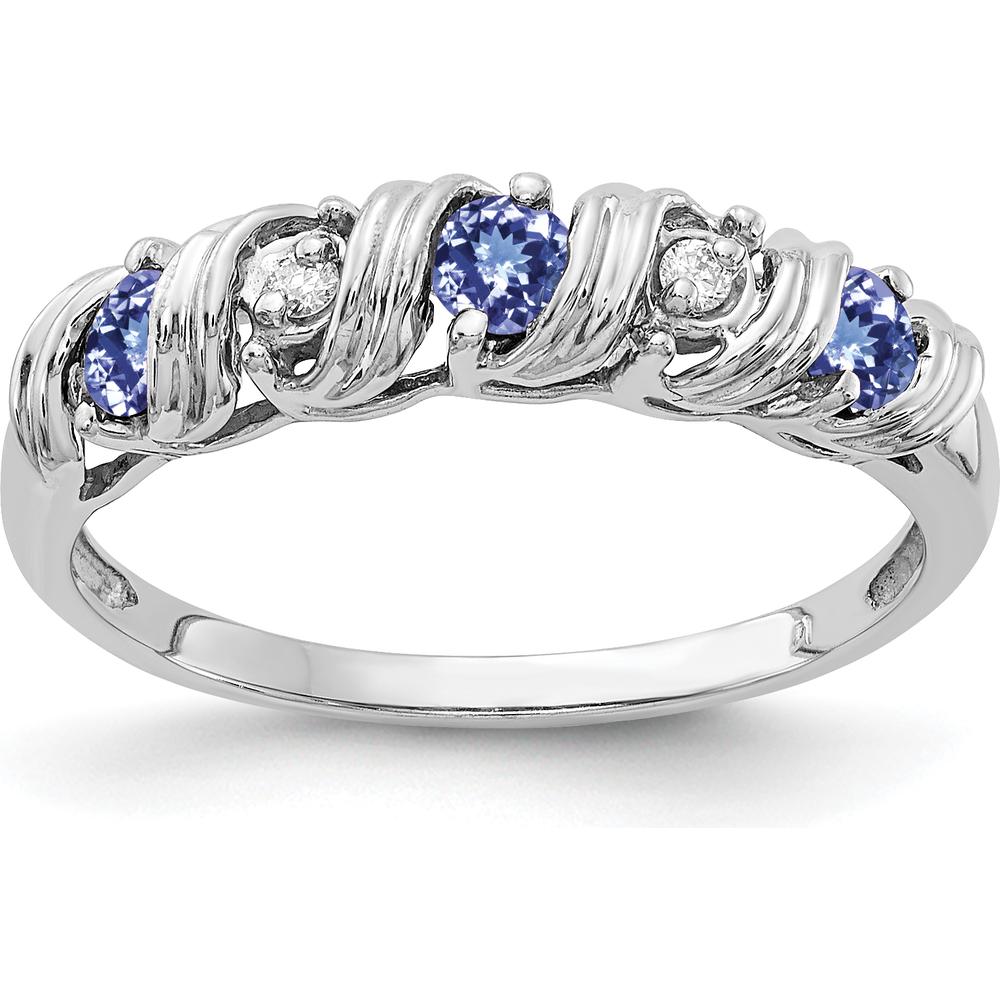 14K White Gold Tanzanite and Diamond Ring with Faceted Round Stones - 0.12 Carat Total Weight by Monteluci Fine Jewelry