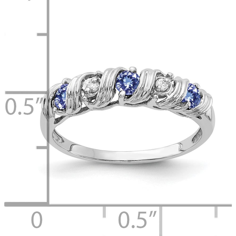 14K White Gold Tanzanite and Diamond Ring with Faceted Round Stones - 0.12 Carat Total Weight by Monteluci Fine Jewelry
