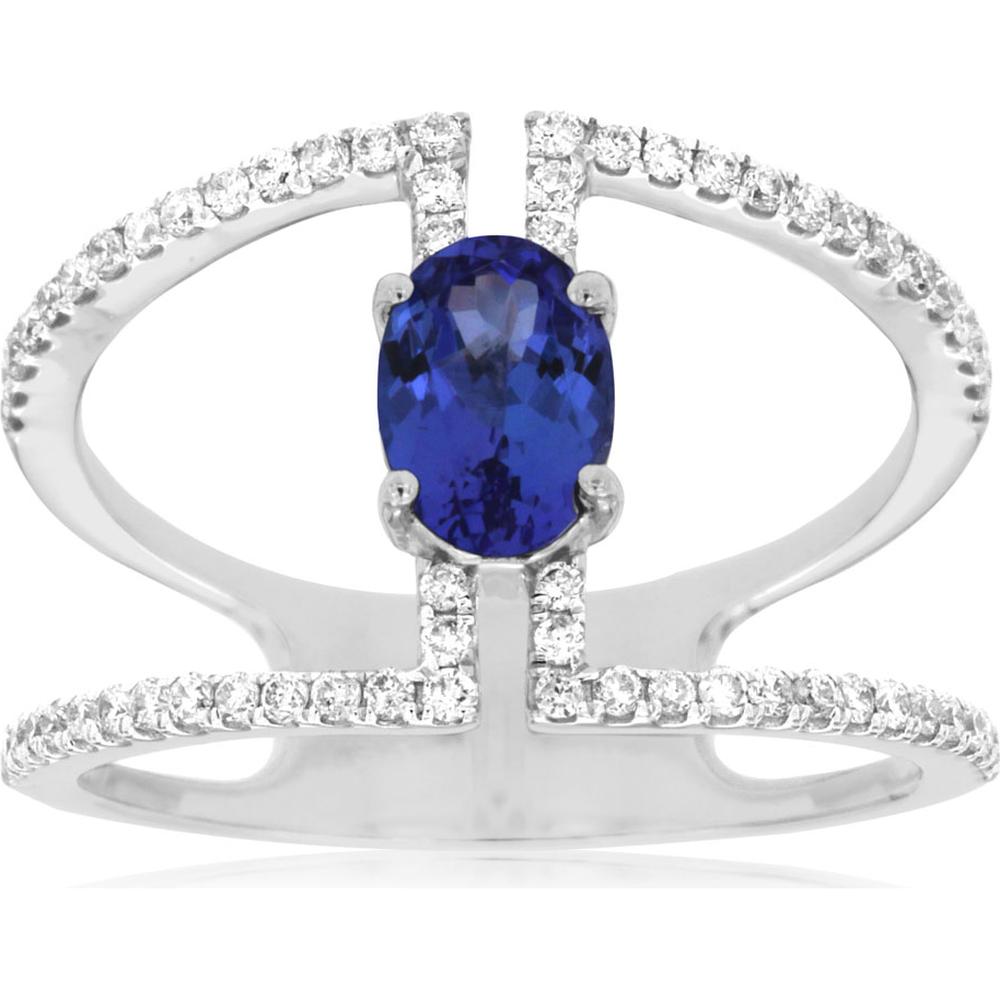 14K White Gold Tanzanite & Diamond Ring with Oval Tanzanite - 0.84 Carats Tanzanite & 0.35 Carats Diamond Total Weight