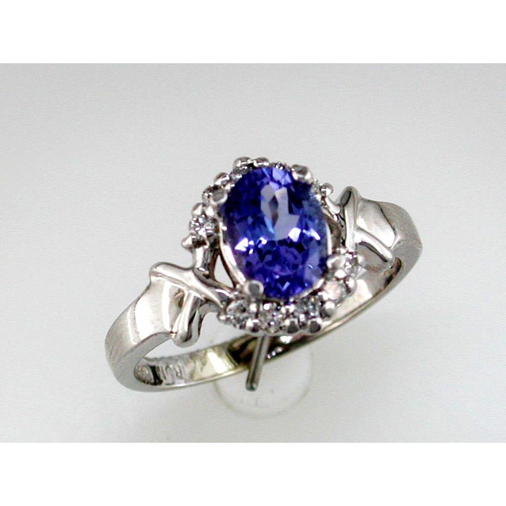 14K White Gold Tanzanite & Diamond Ring with Oval Tanzanite - 1.52 Carats Total Gem Weight