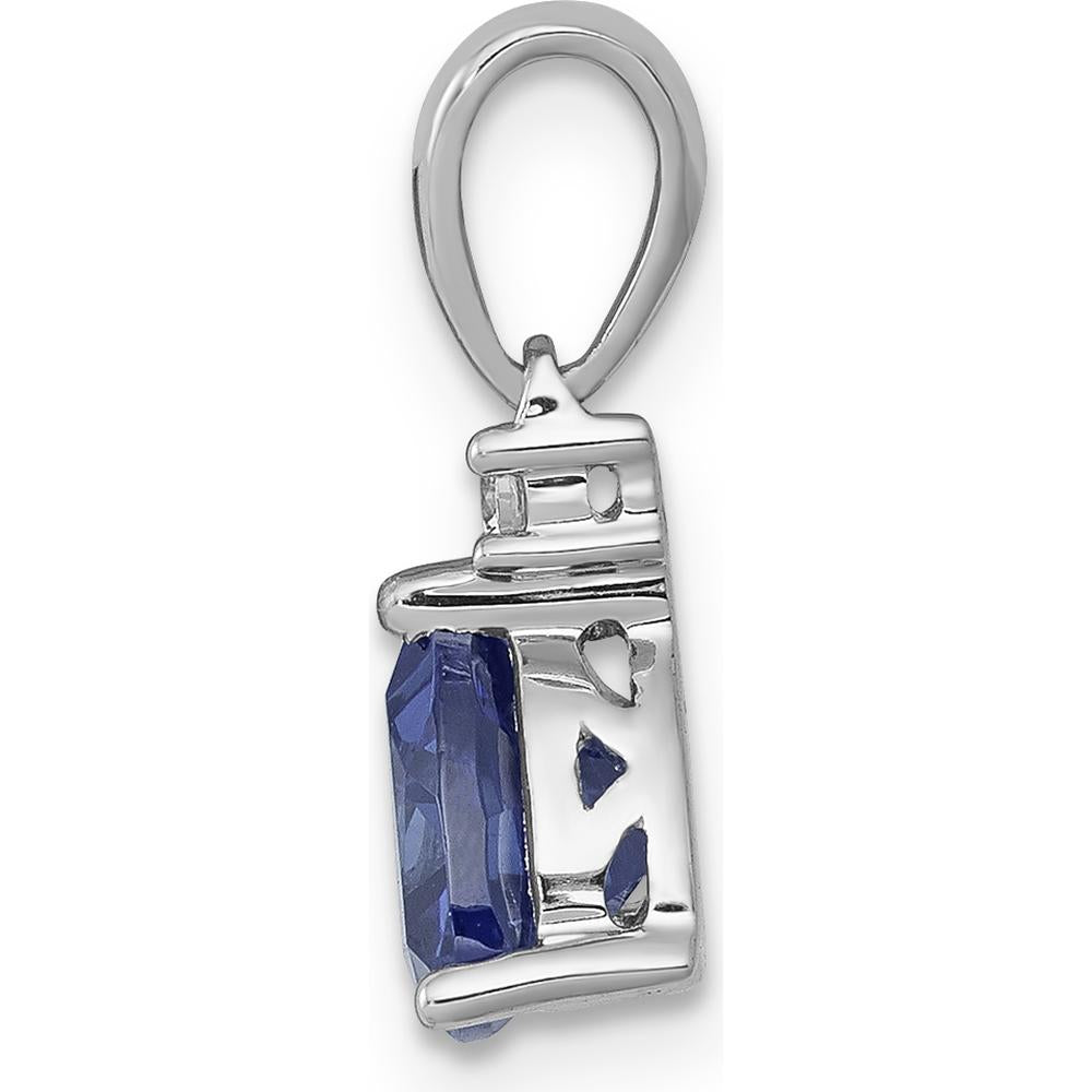 14K White Gold Tanzanite and Diamond Trillion Pendant - 0.90 Carat Tanzanite, 0.03 Carat Diamond by Lumare Gioia