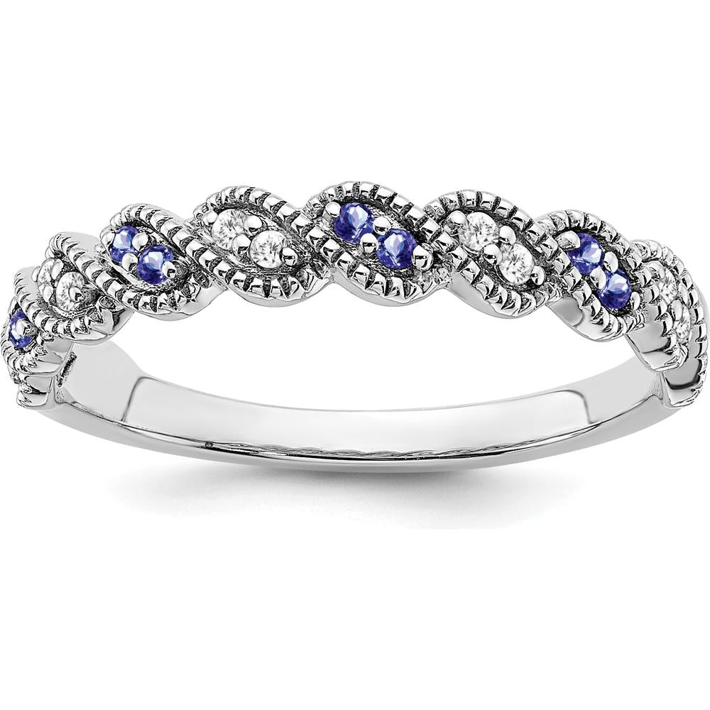 14K White Gold Tanzanite and Diamond Twist Band with Milgrain Detail - 0.08 Carat Total Gemstone Weight by 0