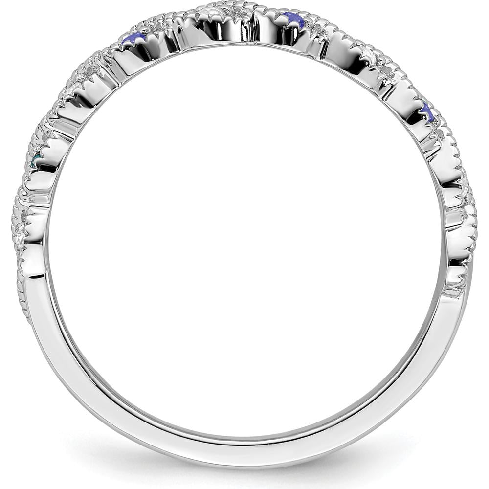 14K White Gold Tanzanite and Diamond Twist Band with Milgrain Detail - 0.08 Carat Total Gemstone Weight by 0