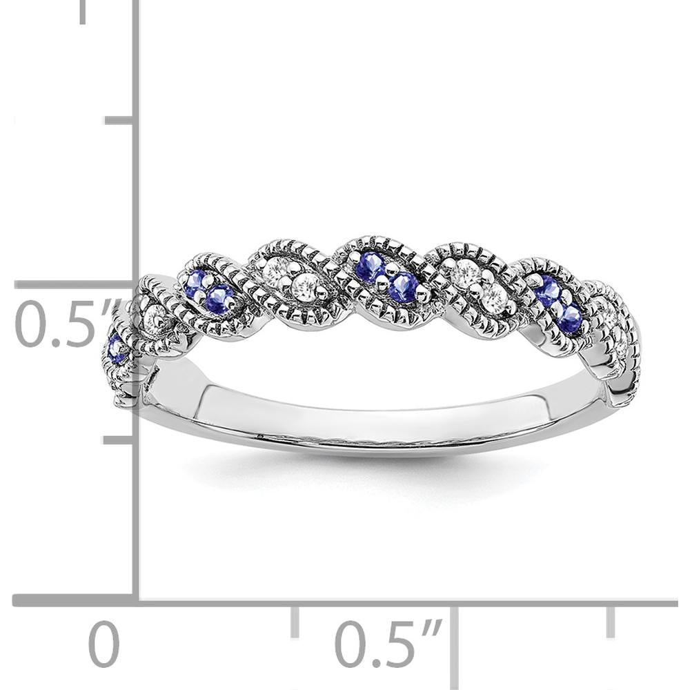 14K White Gold Tanzanite and Diamond Twist Band with Milgrain Detail - 0.08 Carat Total Gemstone Weight by 0