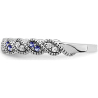 14K White Gold Tanzanite and Diamond Twist Band with Milgrain Detail - 0.08 Carat Total Gemstone Weight by 0