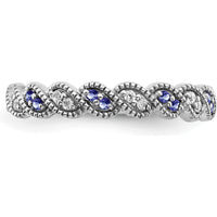 14K White Gold Tanzanite and Diamond Twist Band with Milgrain Detail - 0.08 Carat Total Gemstone Weight by 0