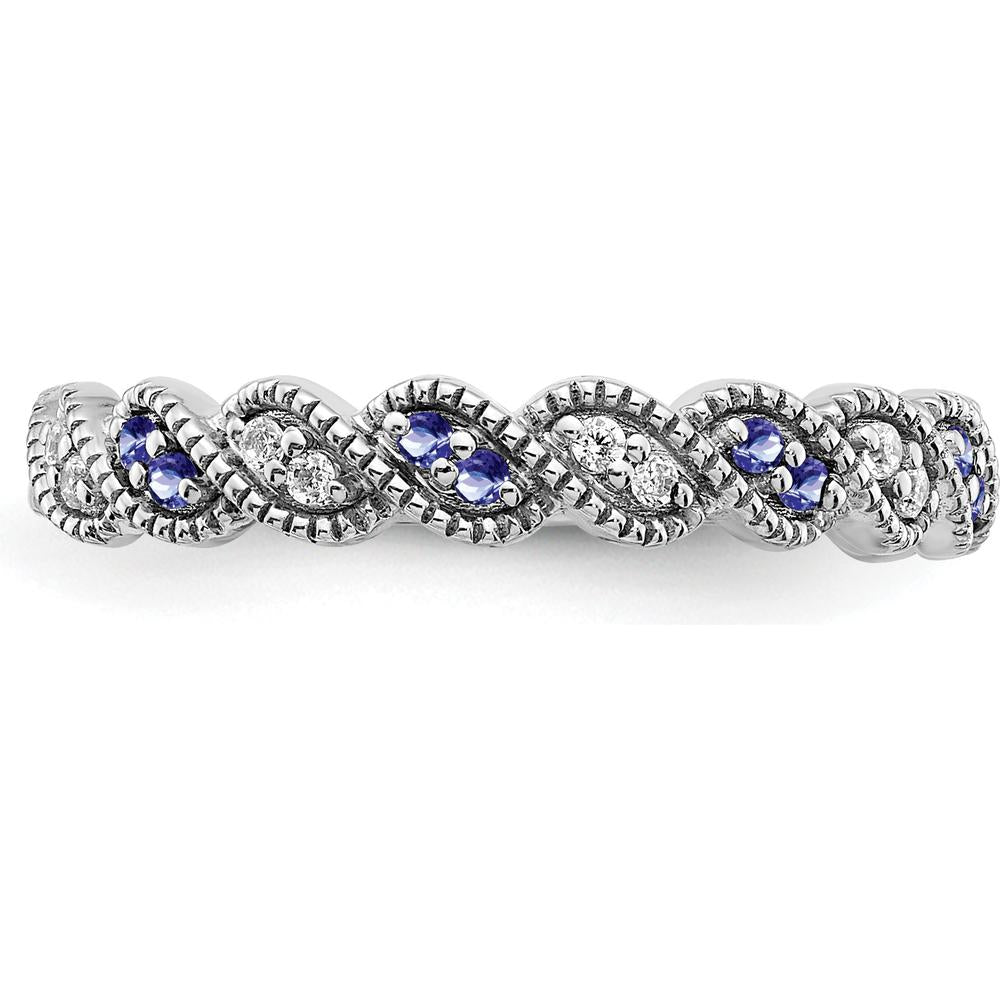 14K White Gold Tanzanite and Diamond Twist Band with Milgrain Detail - 0.08 Carat Total Gemstone Weight by 0